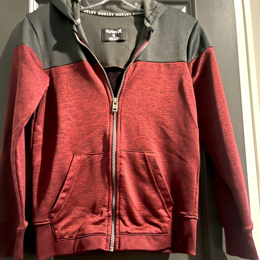 Hurley Nike Dri-fit hoodie zip-up jacket | Youth Medium | Charcoal & Garnet